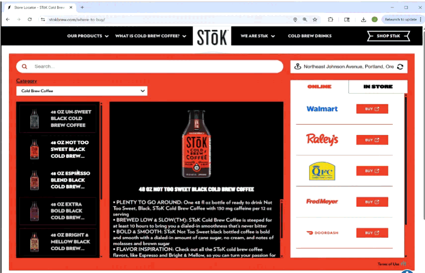 Stok brand.com where-to-buy experience with live retailer checkout options